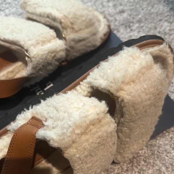 Zara Cream Shearling Strap Sandals - Picture 11 of 14